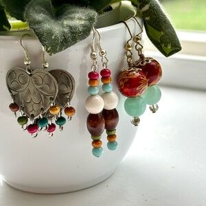 Lot of Three Handcrafted Beaded Earrings